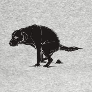 Funny Pooping Dog Linocut Design T-Shirt